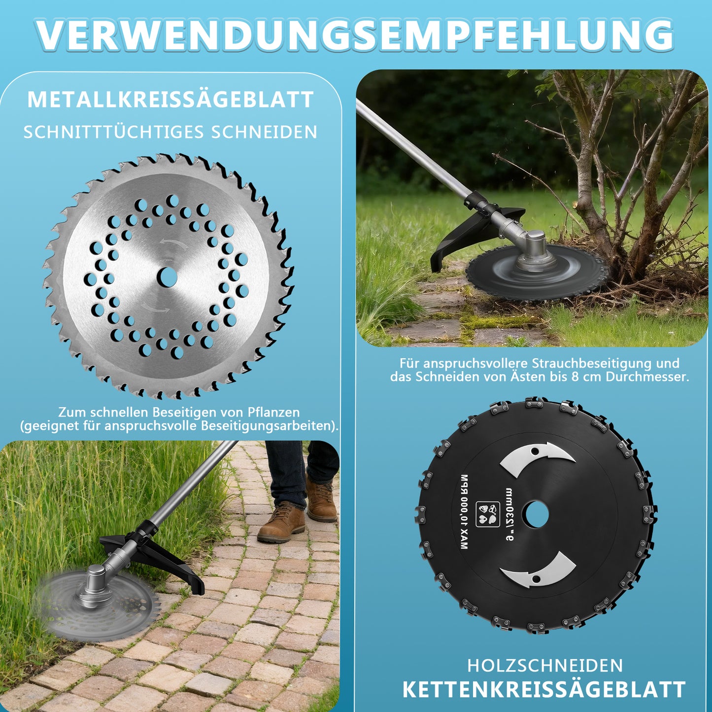 Akku Freischneider 18V 1380W mit 2 Akkus – Bürstenlose Motorsense, Kompatibler Rasentrimmer, Multifunktionaler Unkrautentferner mit Sägeblatt & Messer - Irondelic