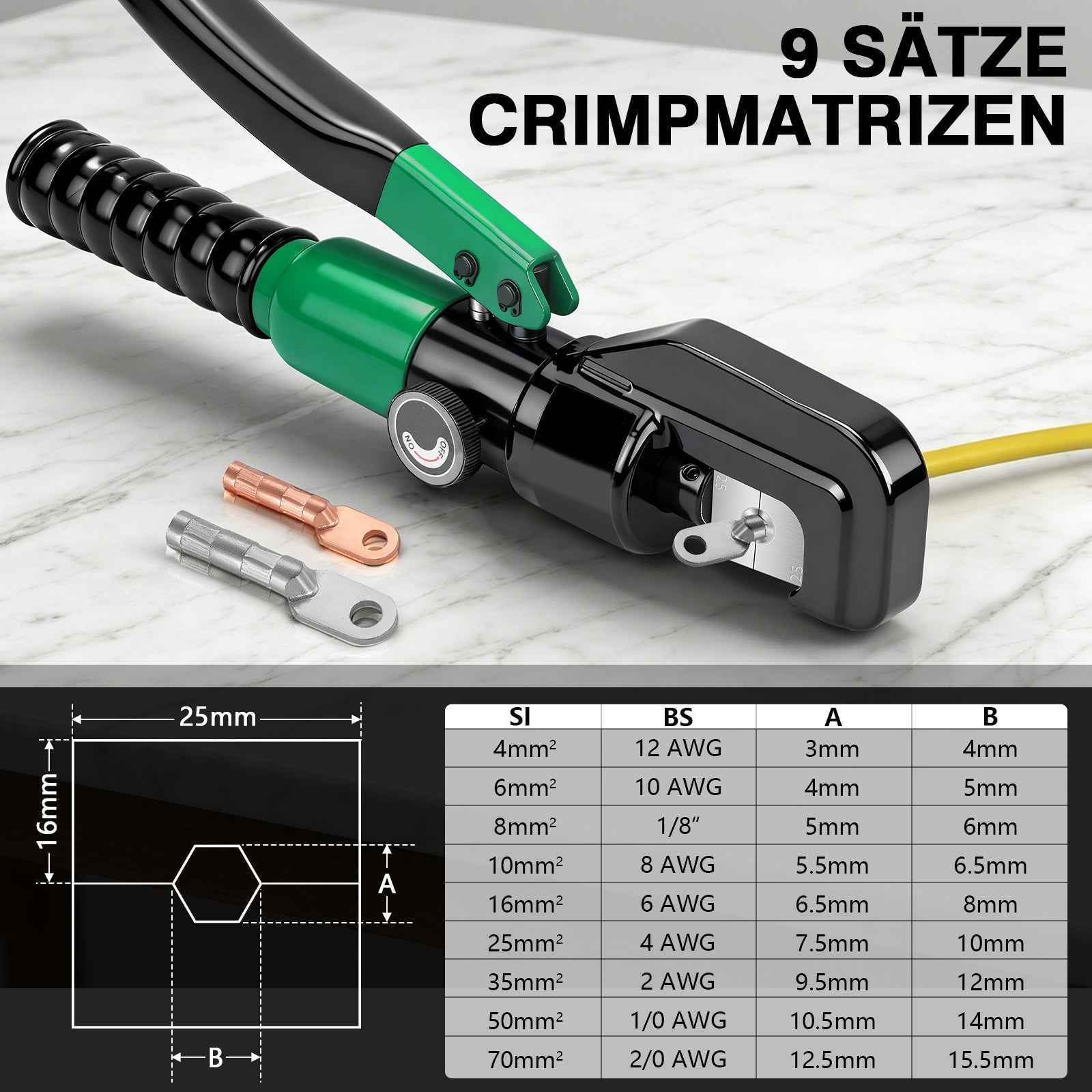 Irondelic Hydraulische Crimpzange 4–50 mm² – Professionelle Kabelverbindungen mit maximaler Presskraft