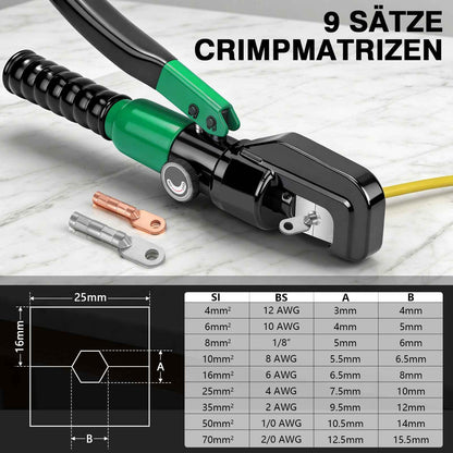 Irondelic Hydraulische Crimpzange 4–50 mm² – Professionelle Kabelverbindungen mit maximaler Presskraft
