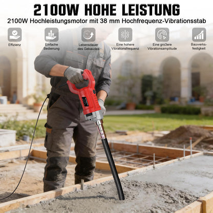 Irondelic 2100W Betonrüttler mit 2m Rüttelflasche Ø38mm | Profi Innenrüttler 220Hz | Starker Flaschenrüttler für Fundamente & Bodenplatten - Irondelic