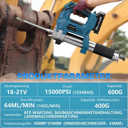 Akku-Fettpresse kabellos 18–21V mit Digitaler Steuerung und 15000 PSI – Präzise Schmierung für Garten- und Maschinenwartung, inklusive 2x2Ah Akkus - undefined