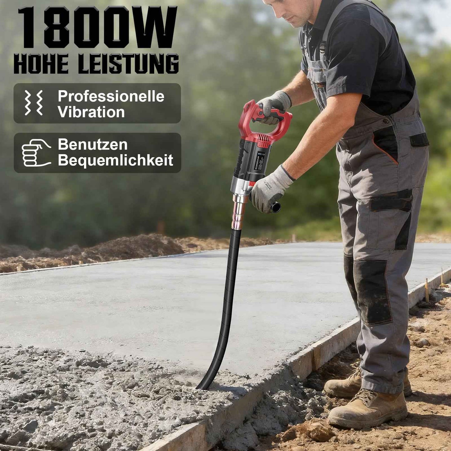 Irondelic 1800W Betonrüttler mit 2m Rüttelflasche | Elektrischer Innenrüttler 6000 U/min | Profi Flaschenrüttler für Fundamente & Schalung