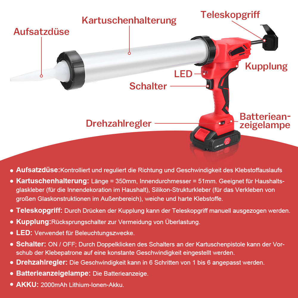 Irondelic 25-tlg. Akku-Kartuschenpresse Set 500W | Profi Auspressgerät mit 2x Akkus | Fugen-Dichtstoffpresse für 310ml & 600ml im Koffer