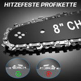 Irondelic Mini Akku Kettensäge 900W - 6/8 Zoll, 2x 2000mAh Akku, bürstenlos, automatische Kettenspannung, kabellos für müheloses Schneiden - Irondelic