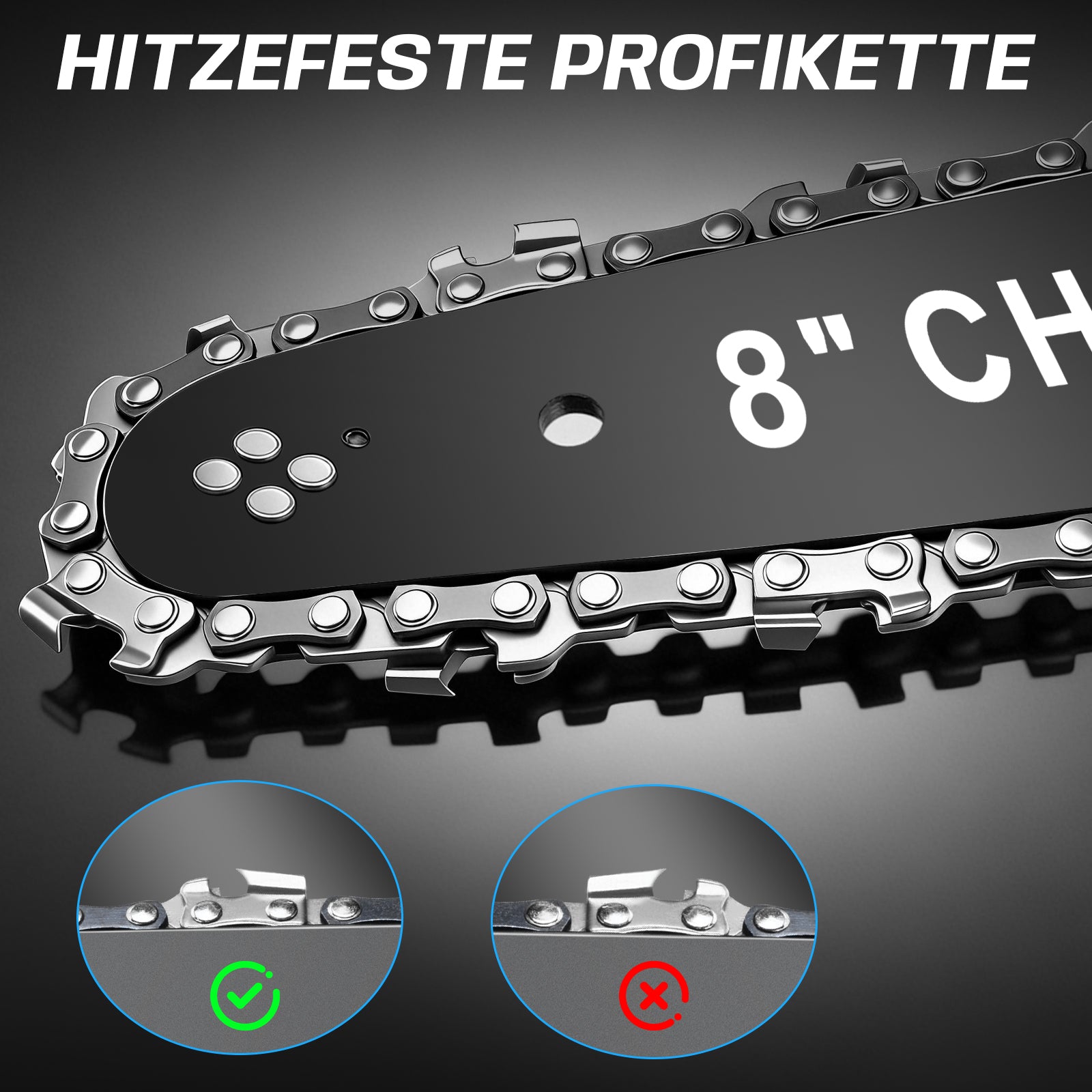 Mini Akku Kettensäge 900W - 6/8 Zoll, 2x 2000mAh Akku, bürstenlos, automatische Kettenspannung, kabellos für müheloses Schneiden - Irondelic