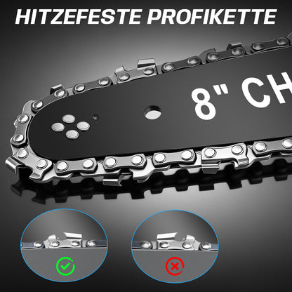 Mini Akku Kettensäge 900W - 6/8 Zoll, 2x 2000mAh Akku, bürstenlos, automatische Kettenspannung, kabellos für müheloses Schneiden - Irondelic