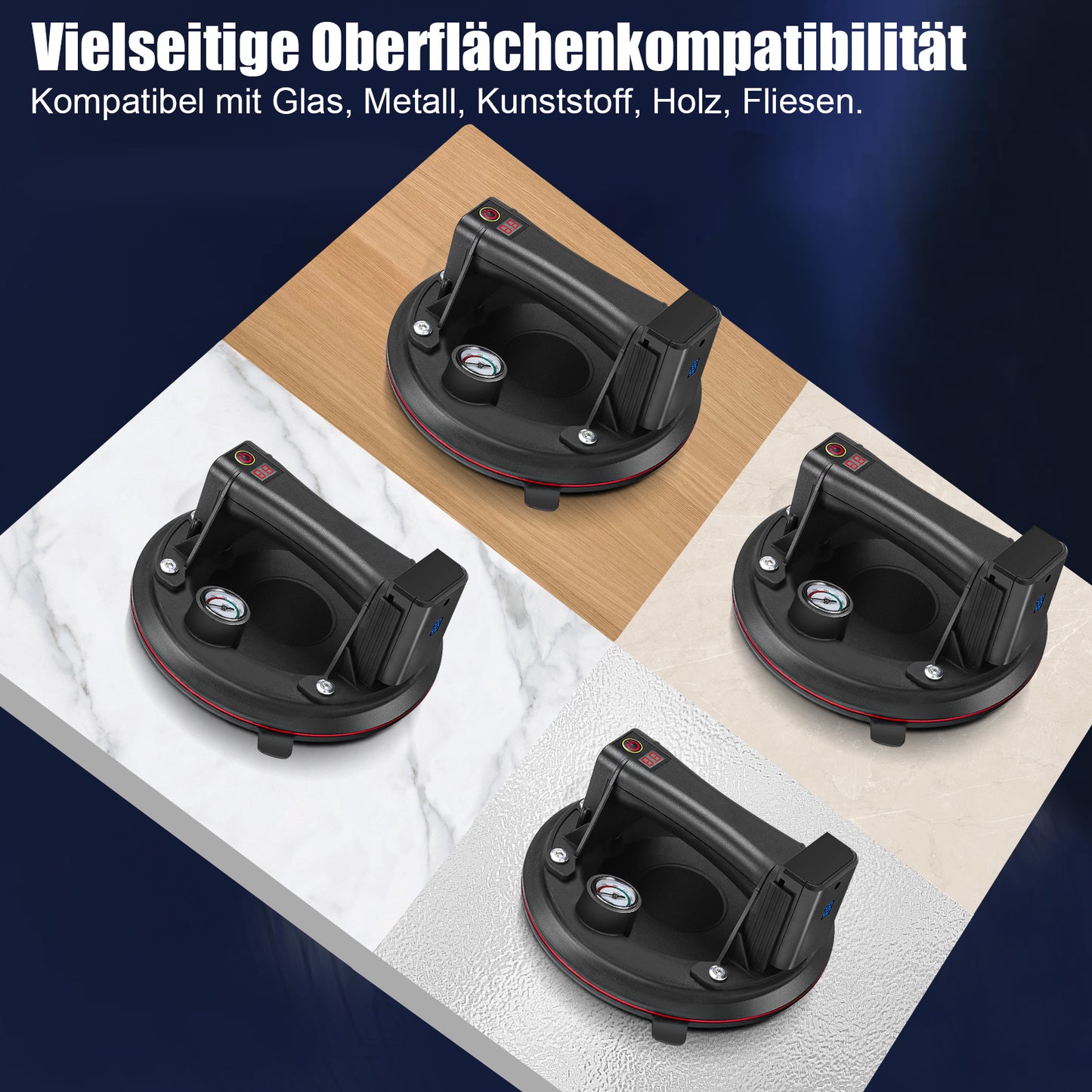 Irondelic Automatischer Akku-Vakuumsaugheber 12,6V | 300kg Tragkraft Elektrischer Saugheber | Profi Glasheber & Fliesenheber mit Manometer