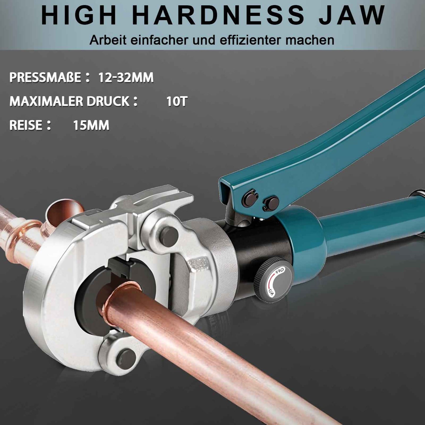 Hydraulische Presszange 100kN Set V Kontur 12-28 mm Rohrpresszange für Kupfer Edelstahl inkl Pressbacken Rohrschneider