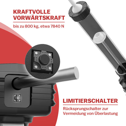 Irondelic 500W Akku-Kartuschenpresse 7840N | Profi Auspressgerät mit 2x Akkus | 6-Gang Fugen-Dichtstoffpresse für 310ml & 600ml im Koffer