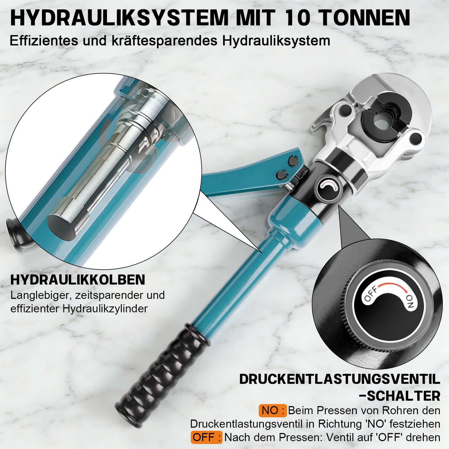 Irondelic 100kN Hydraulische Rohrpresszange Set | TH16-32 Presszange für PEX Verbundrohr | Profi Presswerkzeug mit Rohrabschneider im Koffer