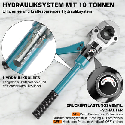 Irondelic 100kN Hydraulische Rohrpresszange Set | TH16-32 Presszange für PEX Verbundrohr | Profi Presswerkzeug mit Rohrabschneider im Koffer