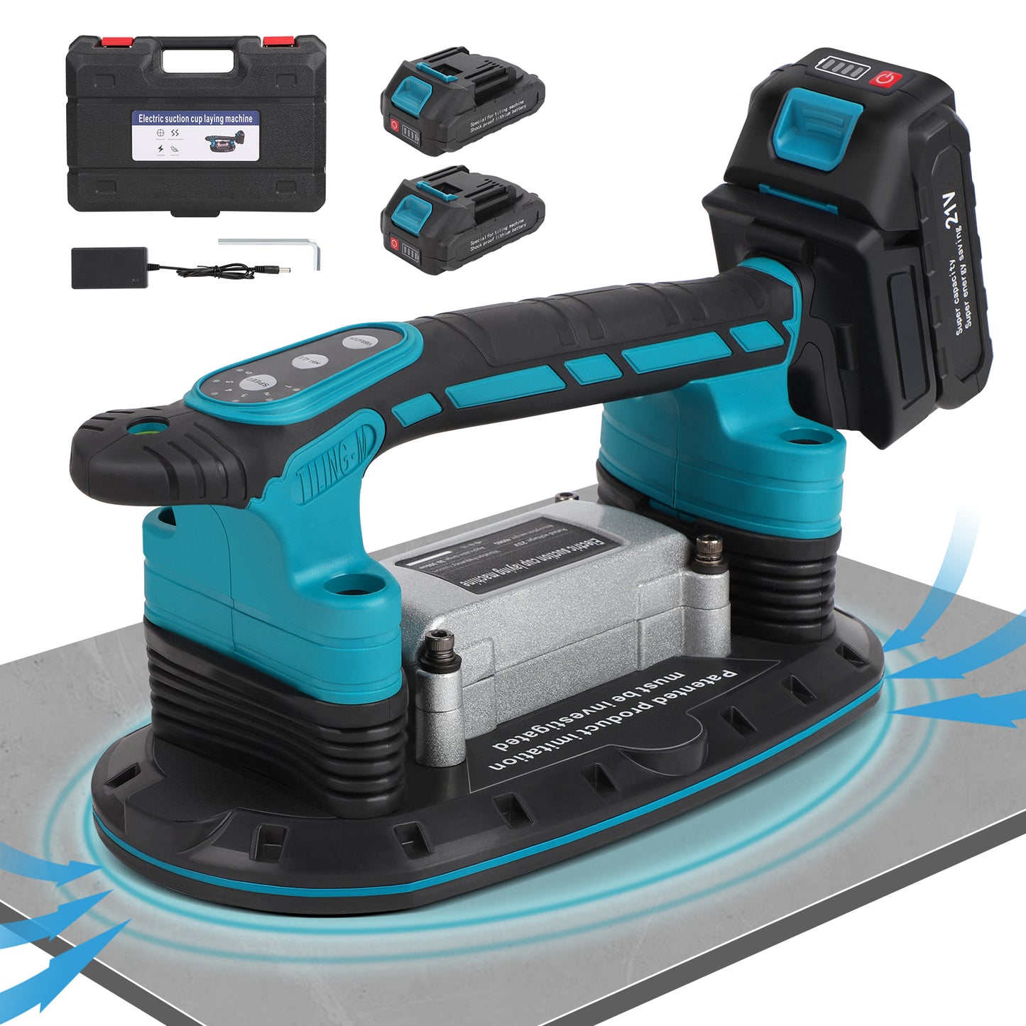 Fliesenrüttler Akku 1800W mit Saugnapf - 6 Stufen, 2 Akkus, Fliesenverlegegerät für Wand und Bodenfliesen - Irondelic