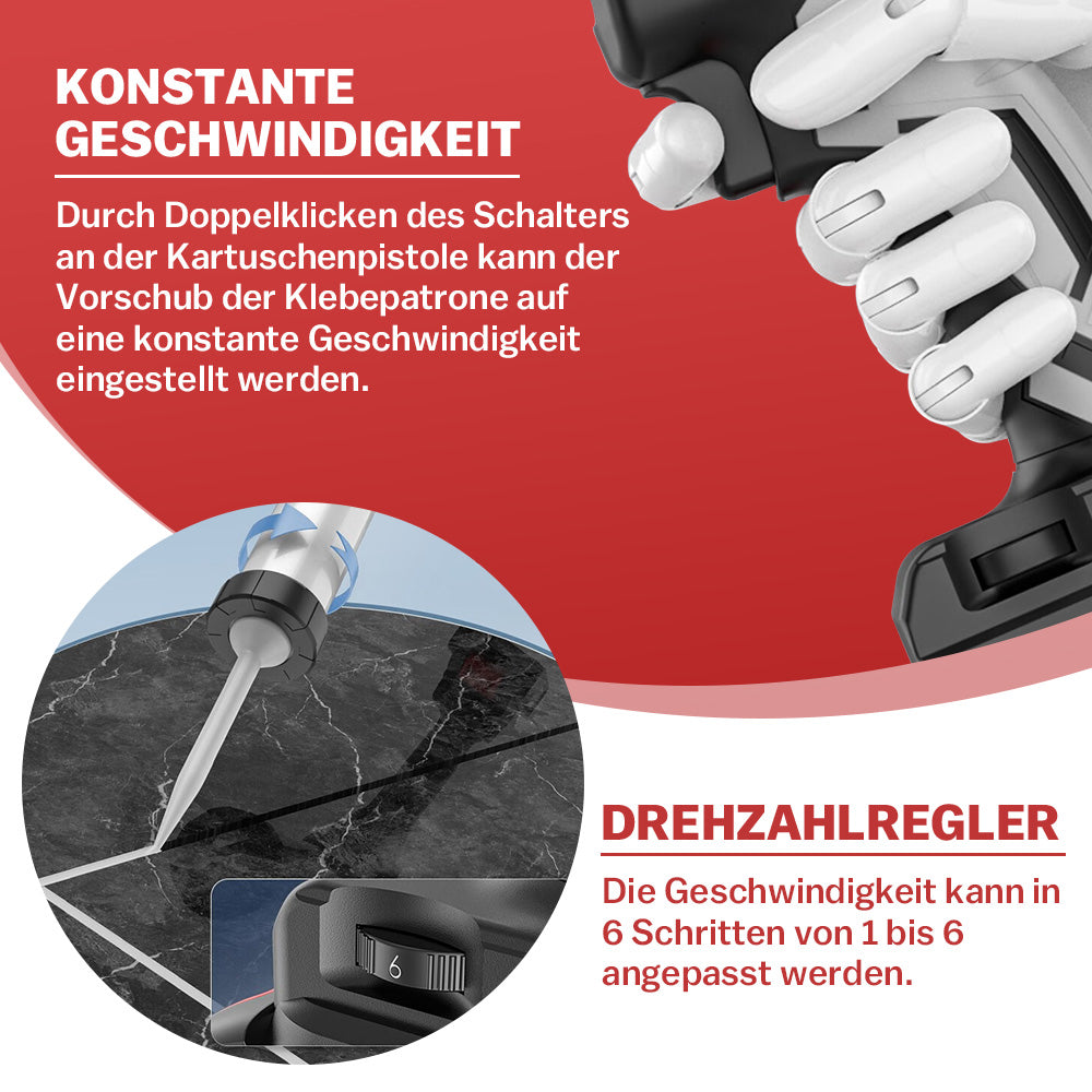 Irondelic 500W Akku-Kartuschenpresse 7840N | Profi Auspressgerät mit 2x Akkus | 6-Gang Fugen-Dichtstoffpresse für 310ml & 600ml im Koffer