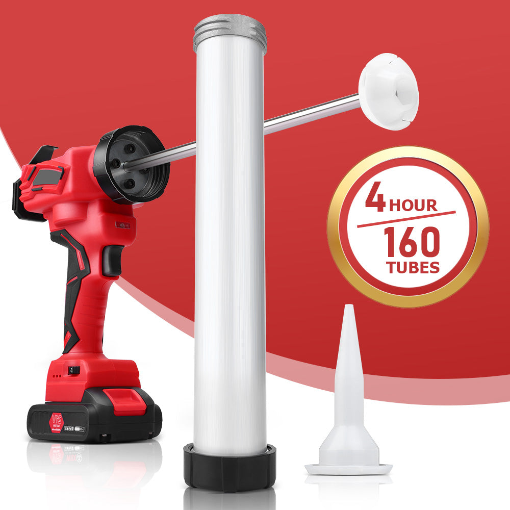 Irondelic 25-tlg. Akku-Kartuschenpresse Set 500W | Profi Auspressgerät mit 2x Akkus | Fugen-Dichtstoffpresse für 310ml & 600ml im Koffer