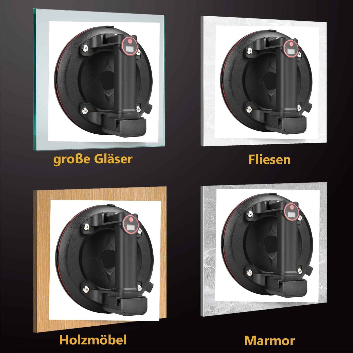 Irondelic Elektrischer Doppelsauger mit Akku 300kg – Akku Glasheber & Fliesenheber mit 4 Akkus, LED & Transportkoffer