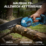 Irondelic Mini Akku Kettensäge 900W - 6/8 Zoll, 2x 2000mAh Akku, bürstenlos, automatische Kettenspannung, kabellos für müheloses Schneiden - Irondelic