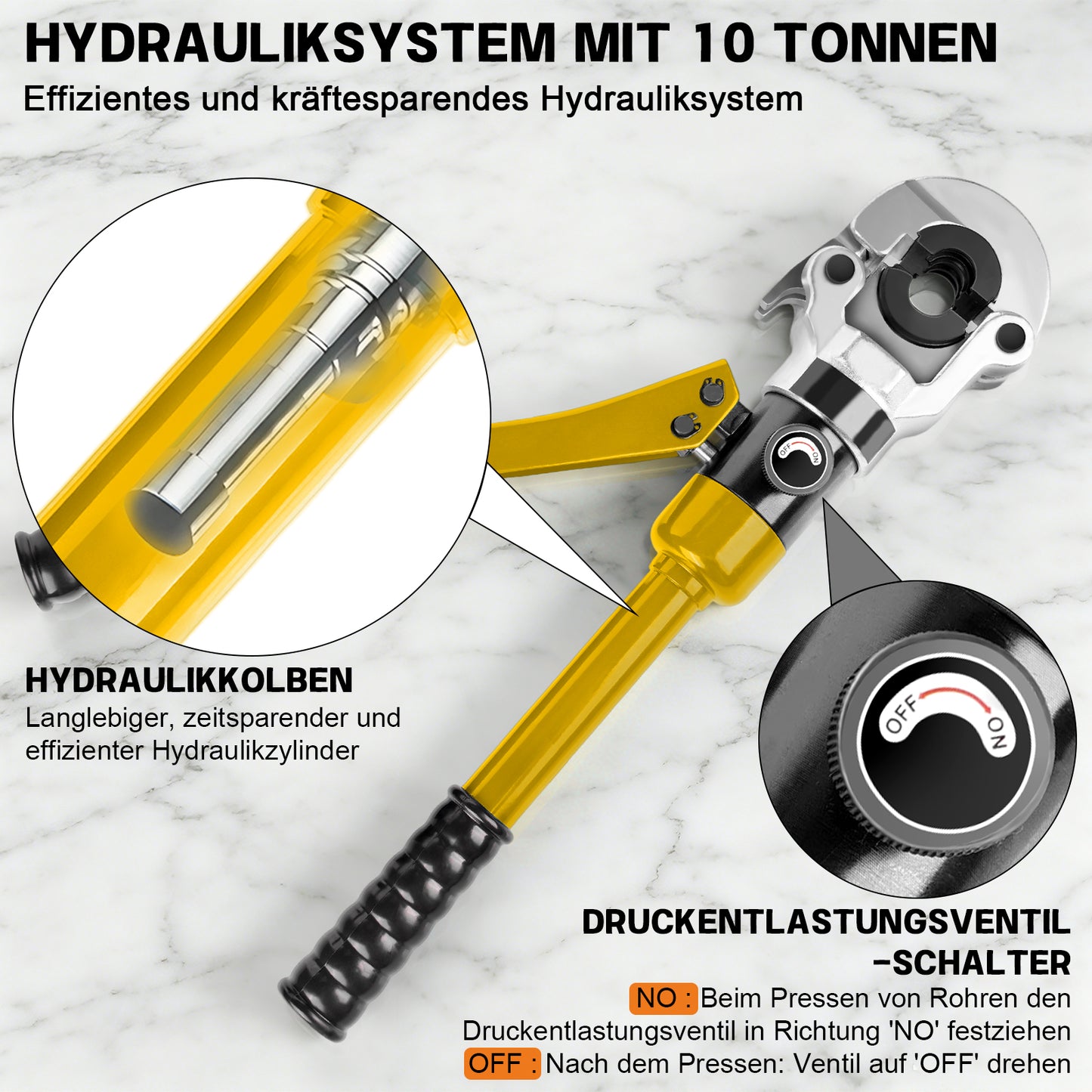 Irondelic 100kN Hydraulische Zange Set V/TH-Kontur | Rohrpresszange für Kupfer & PEX Verbundrohr | Profi Presswerkzeug Komplettset im Koffer