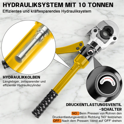 Irondelic 100kN Hydraulische Zange Set V/TH-Kontur | Rohrpresszange für Kupfer & PEX Verbundrohr | Profi Presswerkzeug Komplettset im Koffer