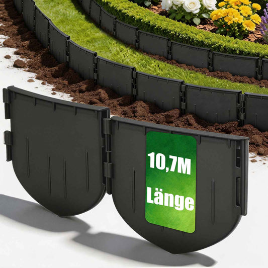 Irondelic Rasenkante PA66 GF30 10,7m Set | Flexible Pflasterkante Glasfaser | Robuste Beeteinfassung frostsicher 72-teilig