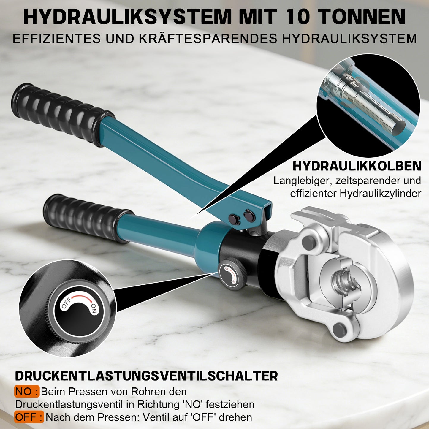 Irondelic 100kN Hydraulische Rohrpresszange Set | V- & TH-Kontur Presszange für Kupfer & PEX | Profi Presswerkzeug mit Rohrabschneider im Koffer