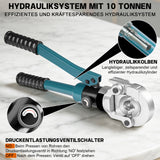 Irondelic 100kN Hydraulische Rohrpresszange Set | V- & TH-Kontur Presszange für Kupfer & PEX | Profi Presswerkzeug mit Rohrabschneider im Koffer - Irondelic