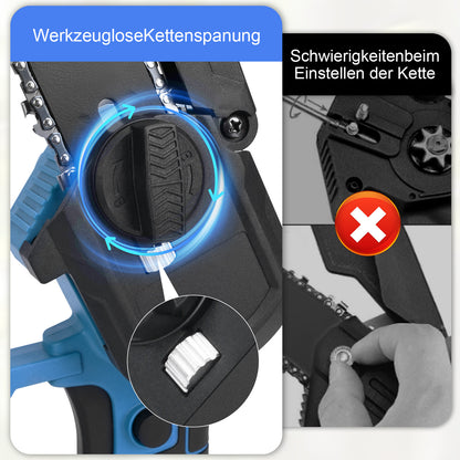 Irondelic Bürstenlose Mini-Akkukettensäge 450W | 6- & 8-Zoll Set mit automatischer Ölung | Leichte Einhand-Gartensäge kompatibel mit Makita 18V im Koffer