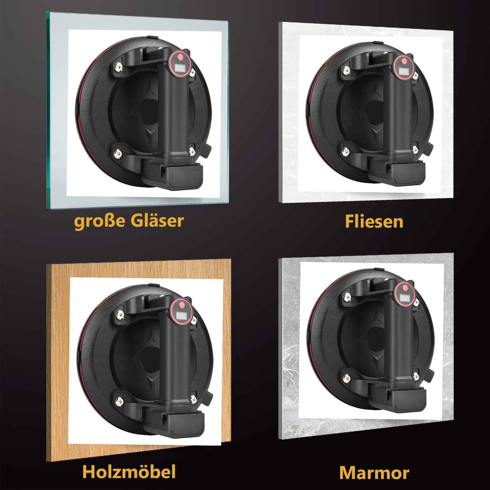 Irondelic Elektrischer Vakuumsauger mit Akku 300kg – Akku Saugnapf für Glas, Fliesen, Metall & Holz inkl. 2 Akkus & Koffer