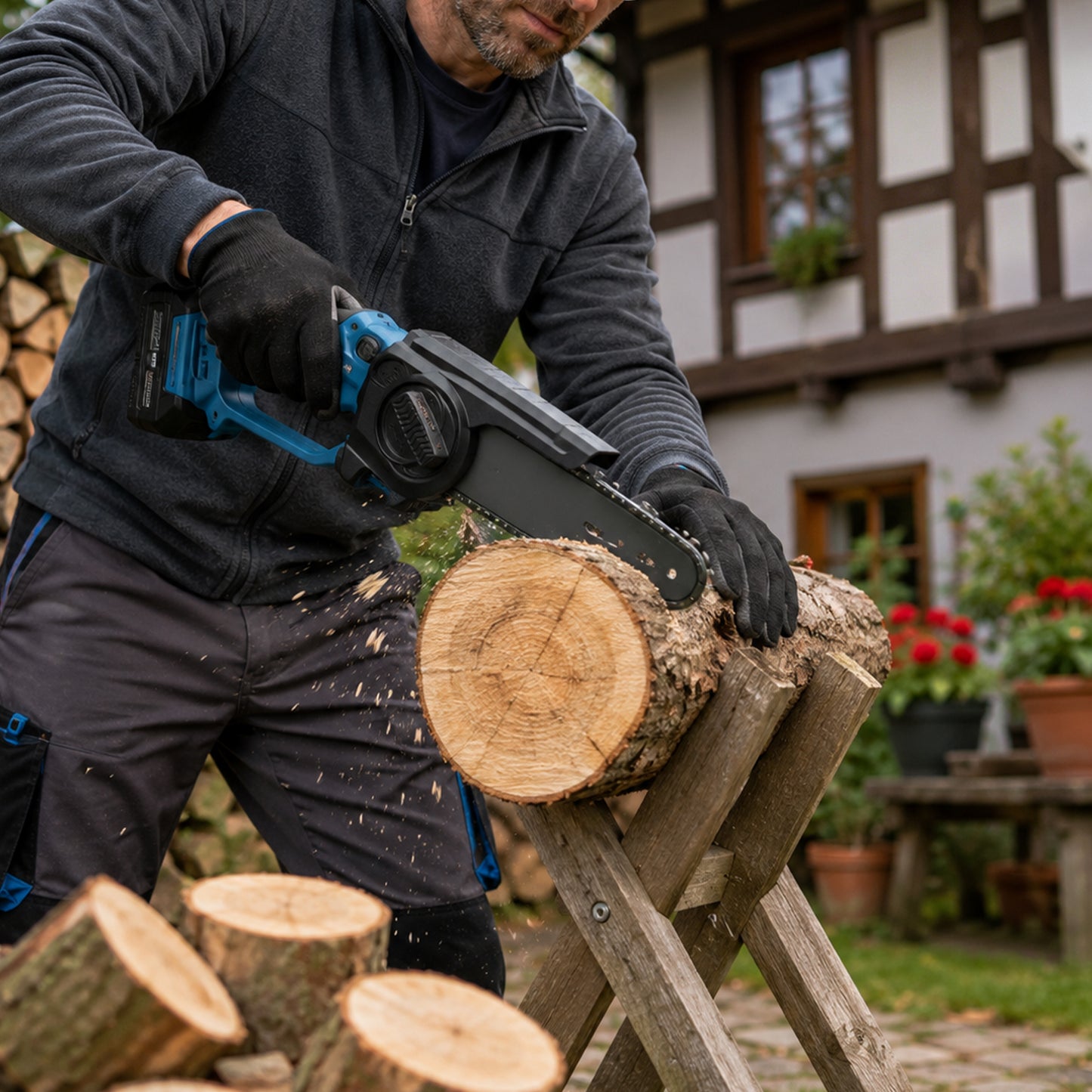 Irondelic Mini Akku-Kettensäge 4- & 6-Zoll Set | 350W Hand-Kettensäge mit 2x Akkus | Leichte Einhand-Gartensäge für Astschnitt & Holz - Irondelic