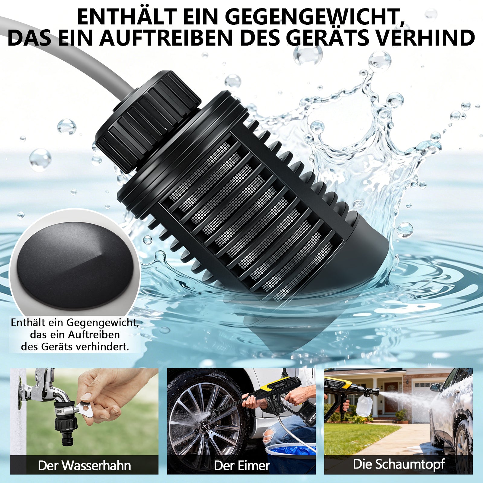 Irondelic Akku-Hochdruckreiniger 21V Set mit 2x 4.0Ah Akkus | 45 bar Tragbare Akku-Waschpistole | 6-in-1 Düse & Selbstansaugend im Koffer - Irondelic