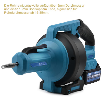 Irondelic 21V Akku-Rohrreinigungsmaschine automatisch | Tragbarer Abflussreiniger 7,6m | Profi Rohrreiniger Set inkl. 2x 4.0Ah Akkus