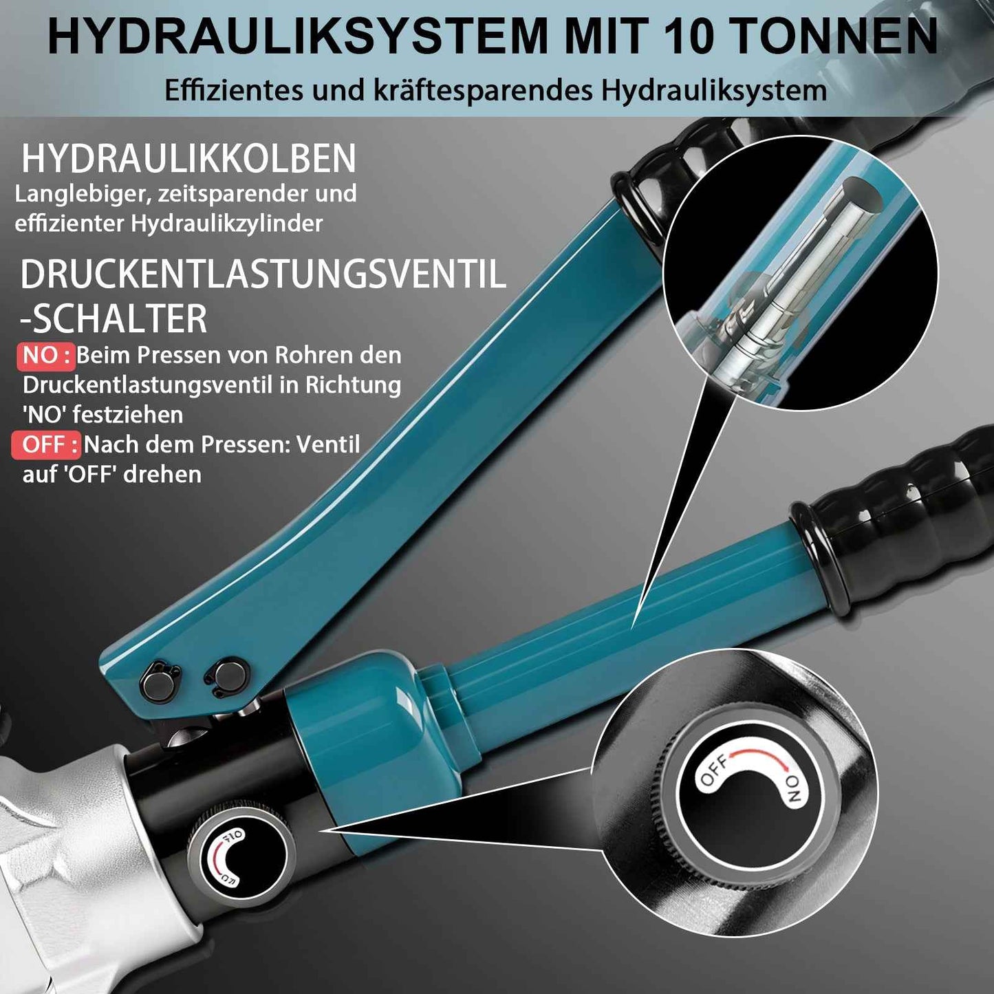 Hydraulische Presszange 100kN Set V TH Kontur 12-32 mm Rohrpresszange für Kupfer Edelstahl PEX inkl Pressbacken Rohrschneider