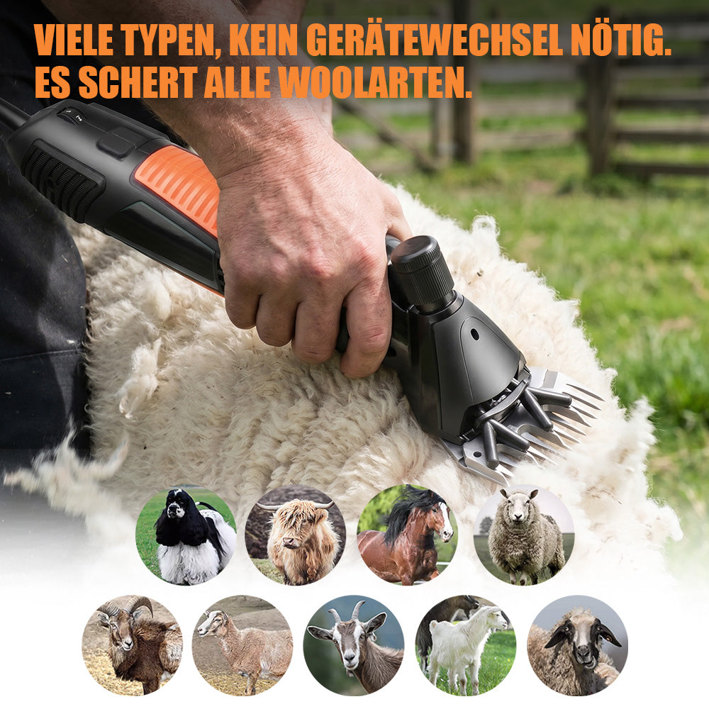 Irondelic 550W Elektrische Schafschermaschine | 6-Gang Schermaschine für Schafe & Hunde | Profi Scherschneide-Set mit 5,5m Kabel & Koffer - Irondelic