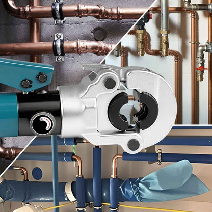 Hydraulische Presszange 100kN Set V TH Kontur 12-32 mm Rohrpresszange für Kupfer Edelstahl PEX inkl Pressbacken Rohrschneider