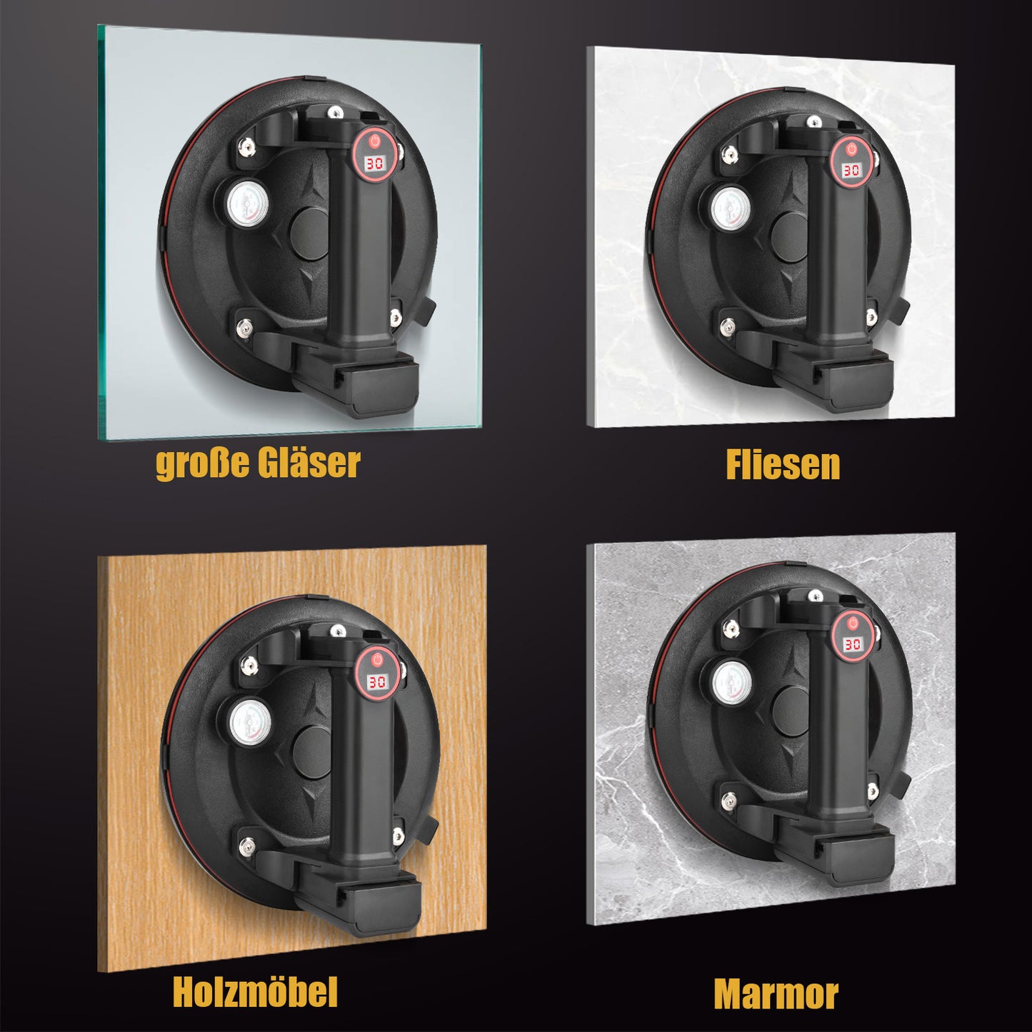 Irondelic Akku Vakuumsauger 300kg – Elektrischer Glasheber & Fliesenheber mit LED, USB-C & Transportbox