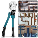 Irondelic 100kN Hydraulische Rohrpresszange Set | V- & TH-Kontur Presszange für Kupfer & PEX | Profi Presswerkzeug mit Rohrabschneider im Koffer - Irondelic
