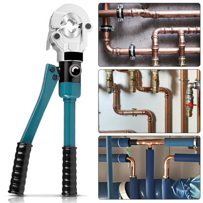 Irondelic 100kN Hydraulische Rohrpresszange Set | V- & TH-Kontur Presszange für Kupfer & PEX | Profi Presswerkzeug mit Rohrabschneider im Koffer