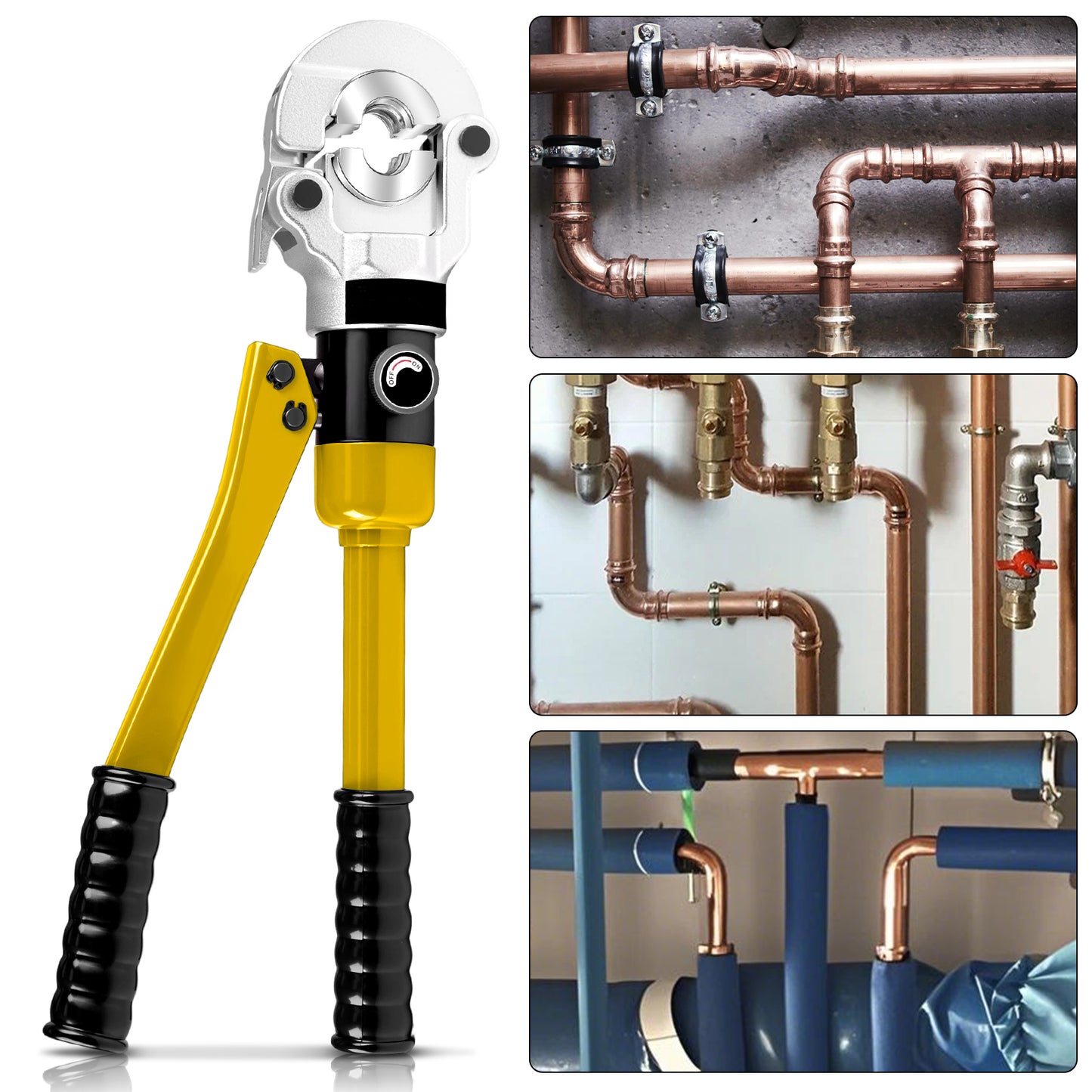 Irondelic 100kN Hydraulische Presszange Set V/TH | Rohrpresszange für Kupfer & PEX Verbundrohr | Profi Presswerkzeug mit Rohrabschneider im Koffer