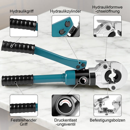 Irondelic 100kN Hydraulische Rohrpresszange Set | TH16-32 Presszange für PEX Verbundrohr | Profi Presswerkzeug mit Rohrabschneider im Koffer