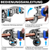Irondelic Akku Presszange Elektrohydraulisch mit 9 Pressbacken TH & V Profil, 2×5,0Ah Akku, Rohrpresszange für Kupfer-, Edelstahl- & Verbundrohre - Irondelic