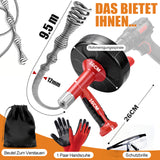 Irondelic Rohrreinigungsspirale 9,5m mit Bohrmaschinen-Antrieb | Manueller & Elektrischer Abflussreiniger für Rohre bis Ø80mm | Rohrreinigungswelle Set - Irondelic