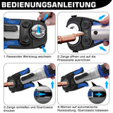 Irondelic Akku Presszange Elektrohydraulisch mit 9 Pressbacken TH & V Profil, 2×5,0Ah Akku für Kupfer-, Edelstahl-, PEX- & Verbundrohre - Irondelic