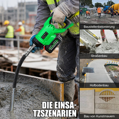 Irondelic Akku-Betonrüttler 18V Set mit 1x Akku | Kabelloser Innenrüttler 6000 U/min | 35mm Flaschenrüttler für Fundamente & Garten - Irondelic