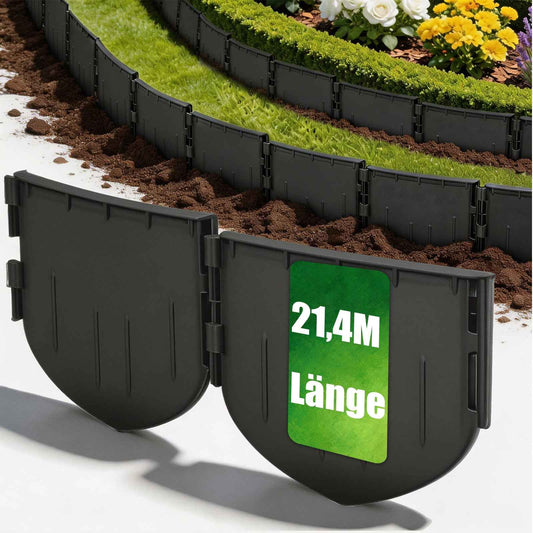 Irondelic Rasenkante PA66 GF30 2er-Set 21,4m | Flexible Pflasterkante Doppelpack | Beeteinfassung schlagfest 144-teilig