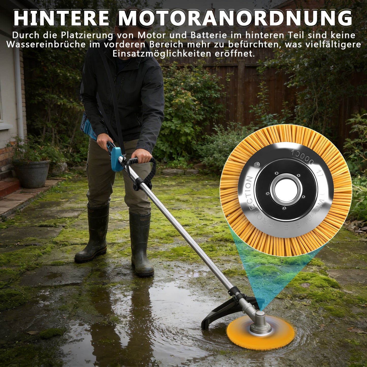 Akku Freischneider 18V 1380W mit 2 Akkus – Bürstenlose Motorsense, Kompatibler Rasentrimmer, Multifunktionaler Unkrautentferner mit Sägeblatt & Messer - Irondelic