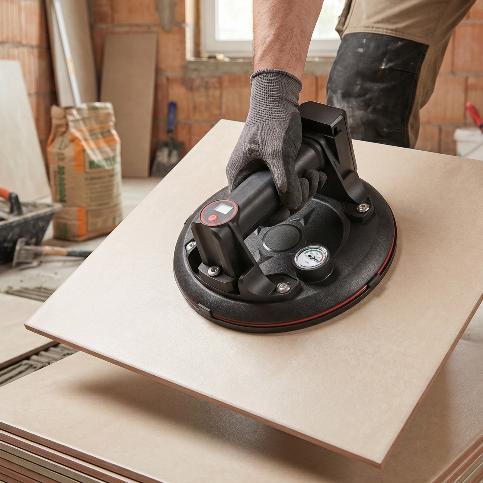 Irondelic Elektrischer Vakuumsauger 300kg – Akku Glasheber & Fliesenheber mit Drucksensor, USB-C & 2 Akkus - Irondelic