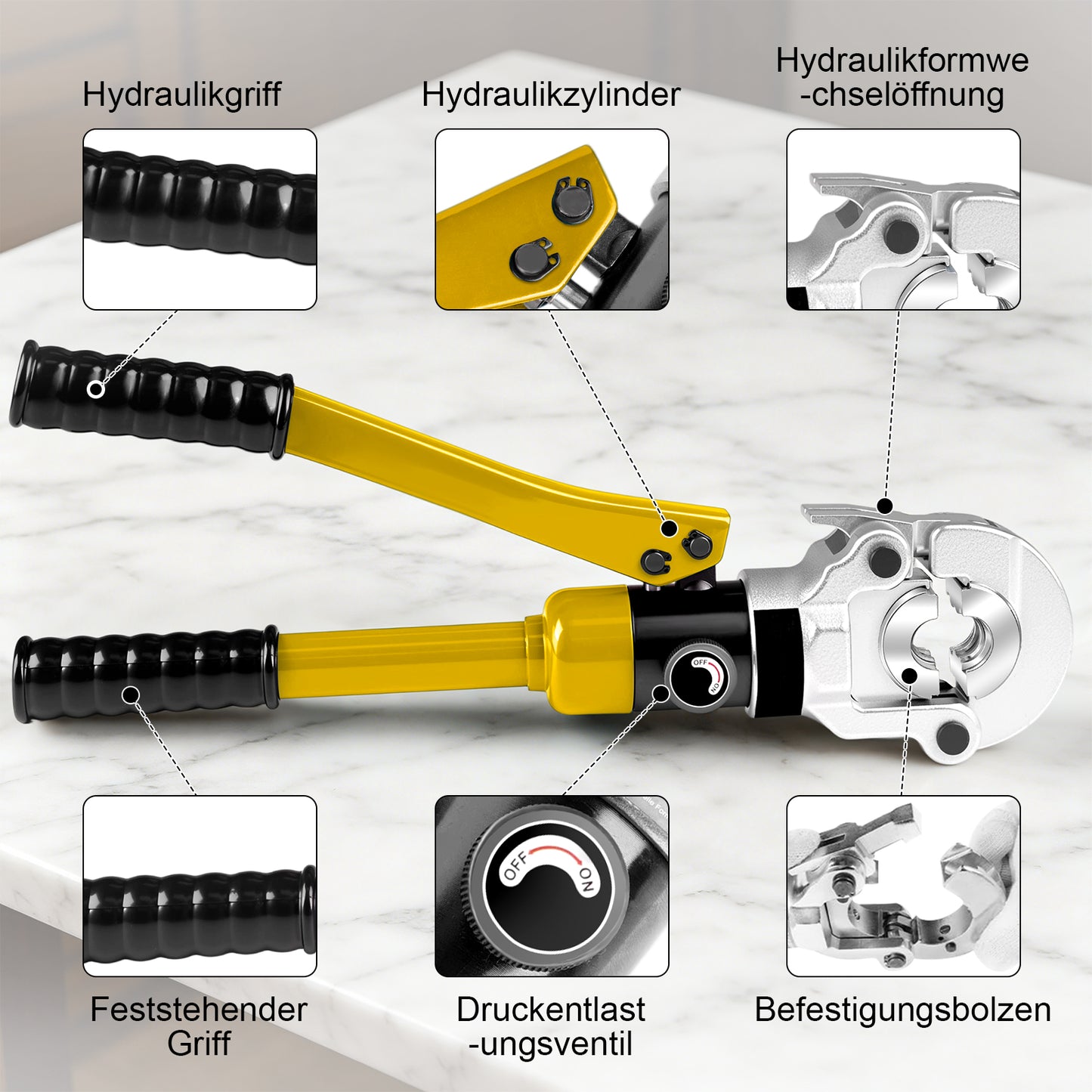 Irondelic 100kN Hydraulische Presszange Set V/TH | Rohrpresszange für Kupfer & PEX Verbundrohr | Profi Presswerkzeug mit Rohrabschneider im Koffer