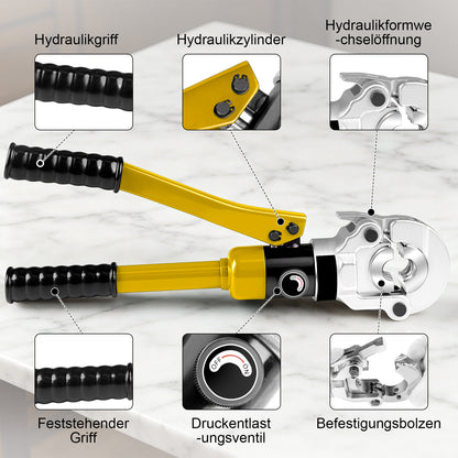 Irondelic 100kN Hydraulische Presszange Set V/TH | Rohrpresszange für Kupfer & PEX Verbundrohr | Profi Presswerkzeug mit Rohrabschneider im Koffer
