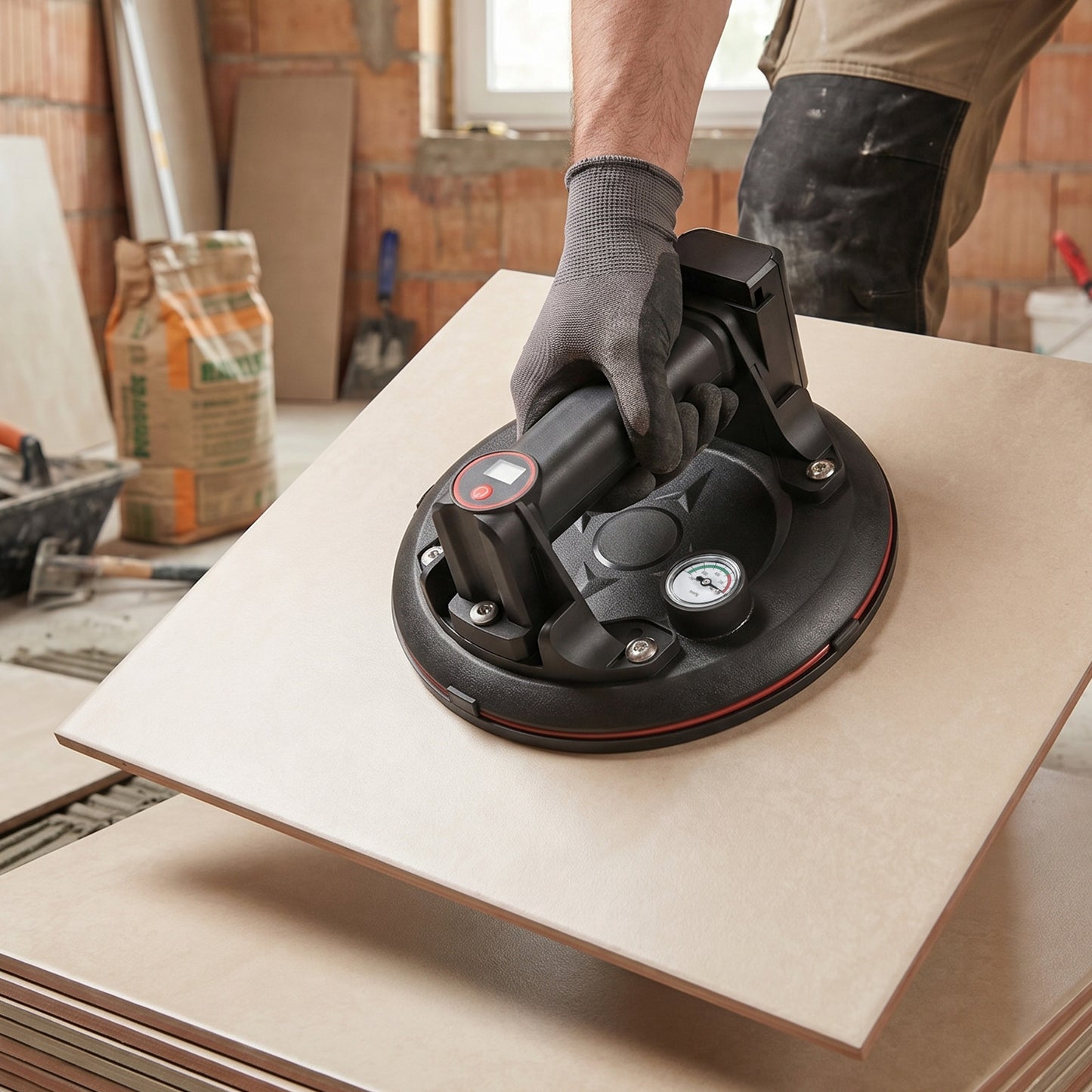 Irondelic Akku Vakuumsauger 300kg – Elektrischer Glasheber & Fliesenheber mit LED, USB-C & Transportbox