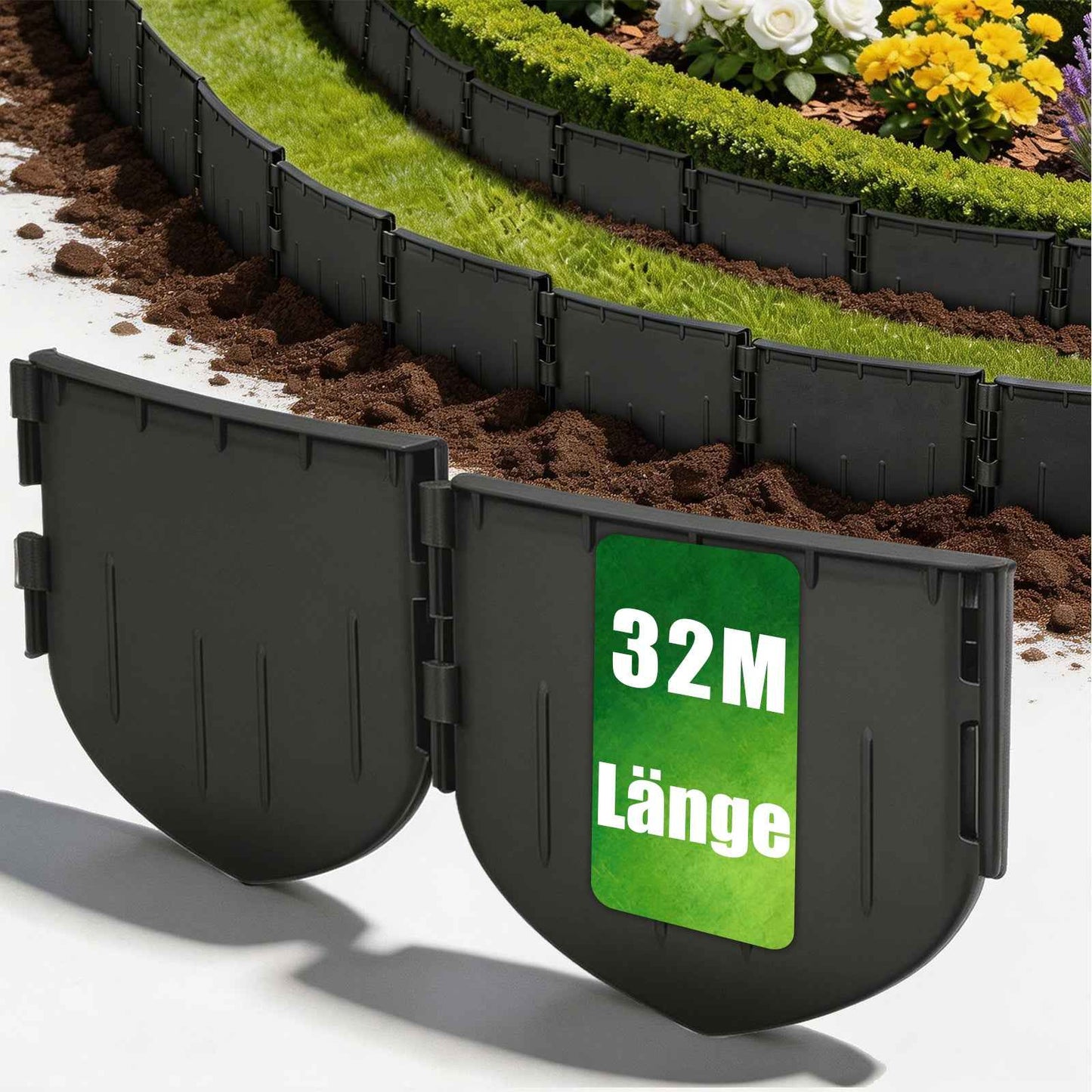 Irondelic Rasenkante PA66 GF30 Mega-Set 37,4m | Flexible Pflasterkante Premium | Beeteinfassung für Großgärten 252-teilig