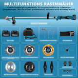 Irondelic Akku Freischneider 18V 1380W mit 2 Akkus – Bürstenlose Motorsense, Kompatibler Rasentrimmer, Multifunktionaler Unkrautentferner mit Sägeblatt & Messer - Irondelic